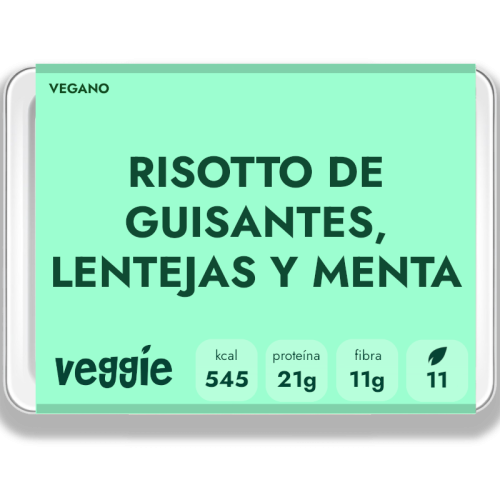 Risotto vegano de guisantes, lentejas y menta