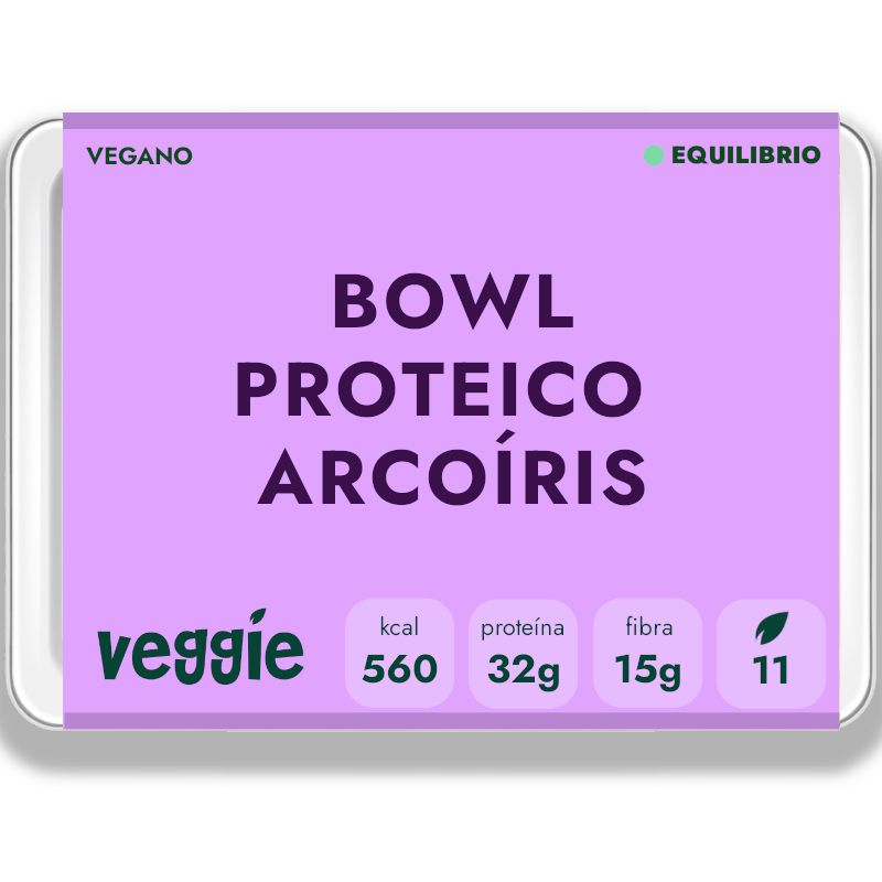 Rainbow bowl vegano — tofu, arroz integral y legumbres